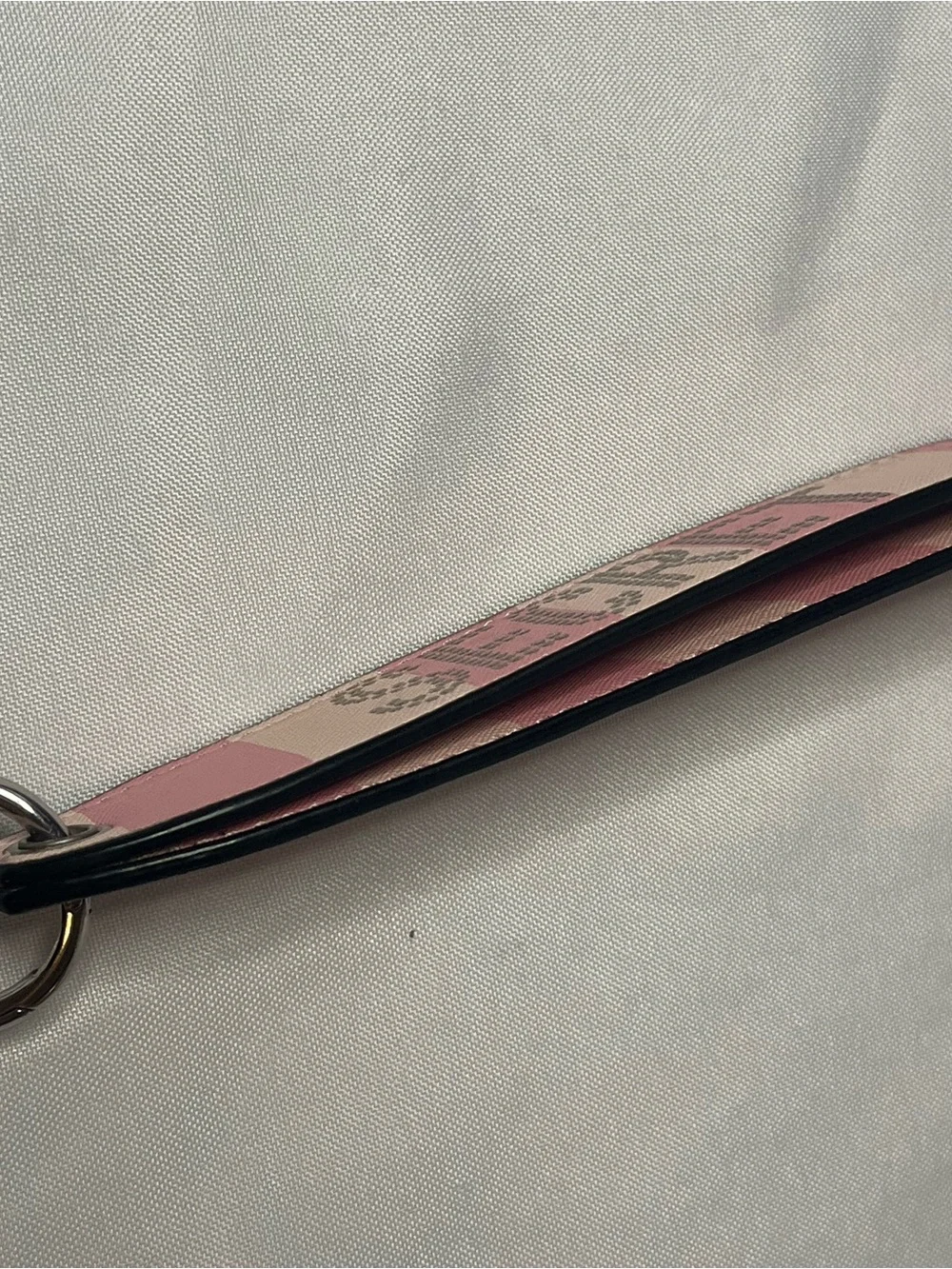 Victoria's Secret Pink Striped Leather Key Strap with Rhinestone Logo